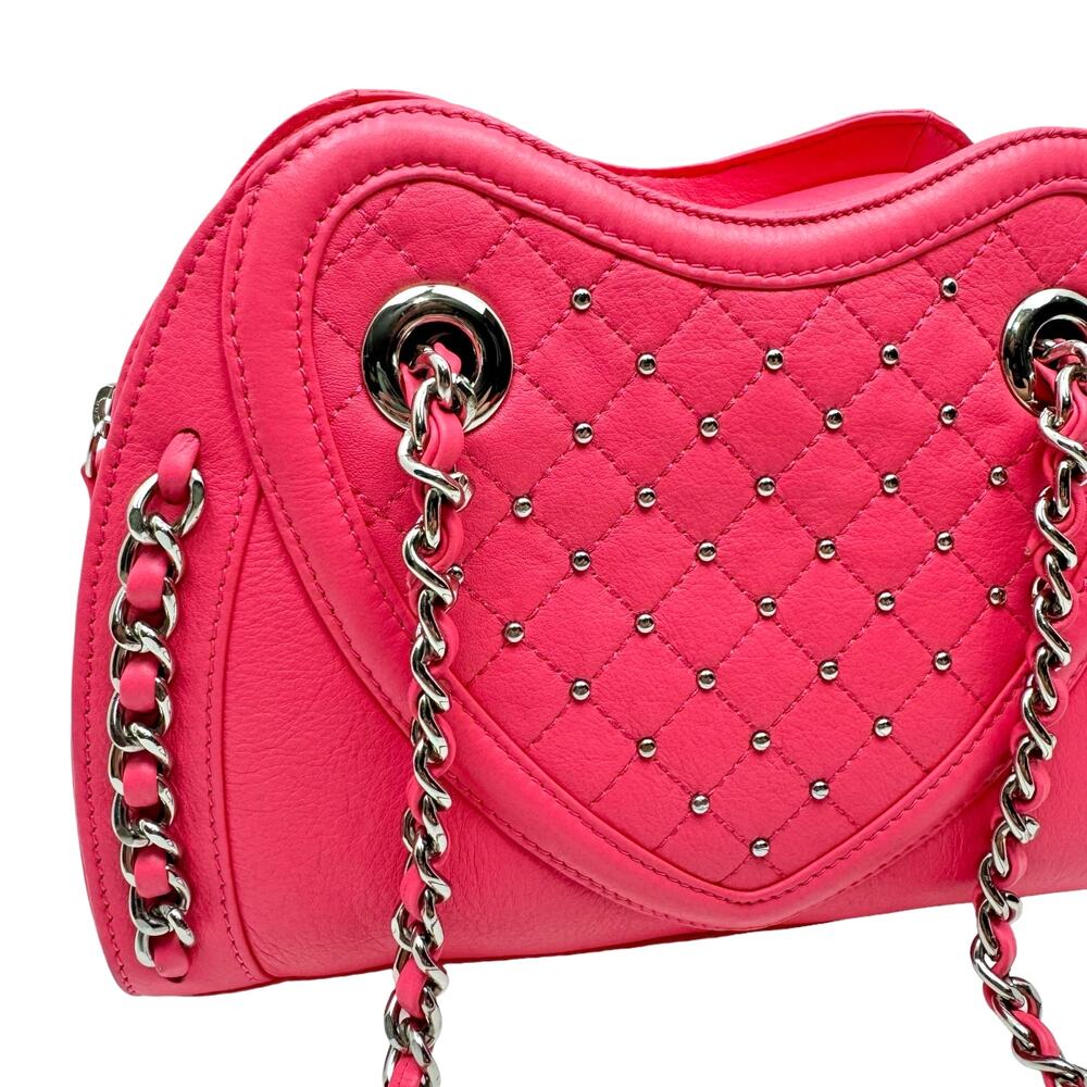 BODHI Monca Sweetheart Pink Leather Quilted Heart Chain Strap Small Bag Purse - Picture 7 of 10